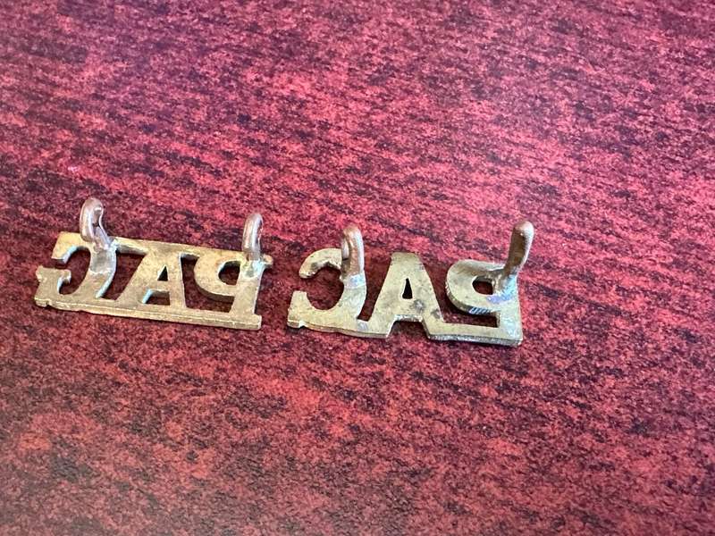 PRINCE ALFREDS GUARD,BRASS SHOULDER TITLE PAIR-WORN 1933/34- LUGS INTACT