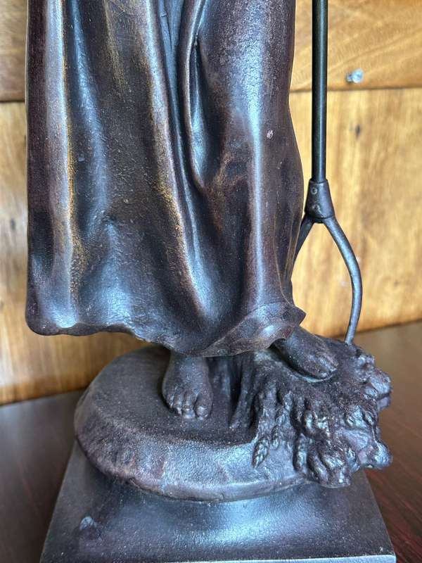 A.J. SCOTTE "LA MOISSON" (THE HARVEST) SPELTER FIGURE DATED 1906-BASE MEASURES 130 MM-HEIGHT 450 MM