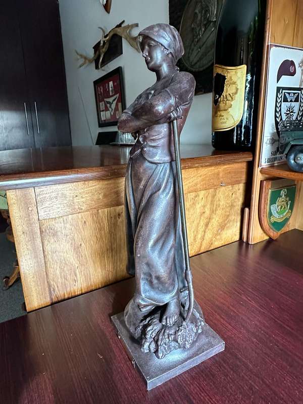 A.J. SCOTTE "LA MOISSON" (THE HARVEST) SPELTER FIGURE DATED 1906-BASE MEASURES 130 MM-HEIGHT 450 MM
