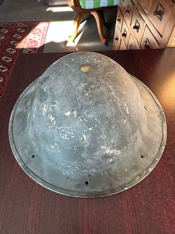 BRITISH WW2 MARK 2 STEEL HELMET, 3 HOLES ON THE BACK FOR NECK SHADE FLAP