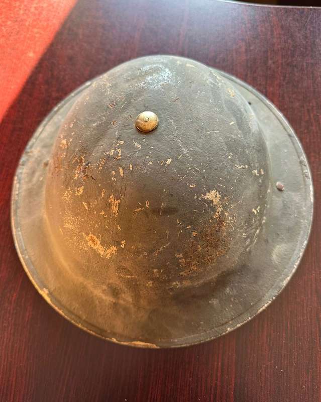 BRITISH WW2 MARK 2 STEEL HELMET, 3 HOLES ON THE BACK FOR NECK SHADE FLAP