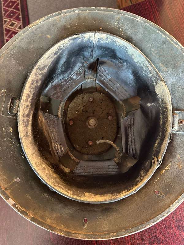 BRITISH WW2 MARK 2 STEEL HELMET, 3 HOLES ON THE BACK FOR NECK SHADE FLAP