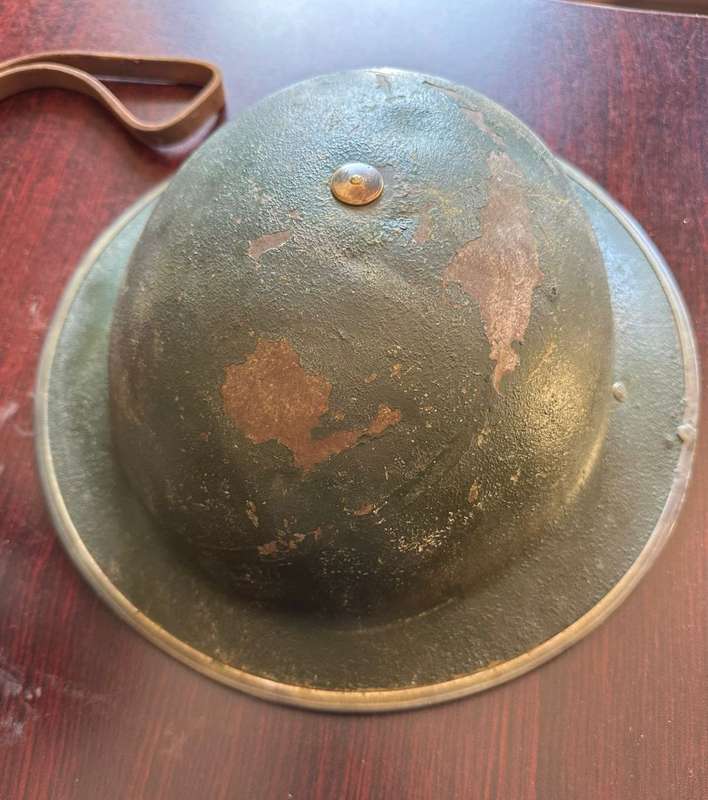 BRITISH WW2 MARK 2 STEEL HELMET WITH WW2 WATER BOTTLE-THE BOTTLE IS COMPLETE WITH STOPPER AND LEATHE