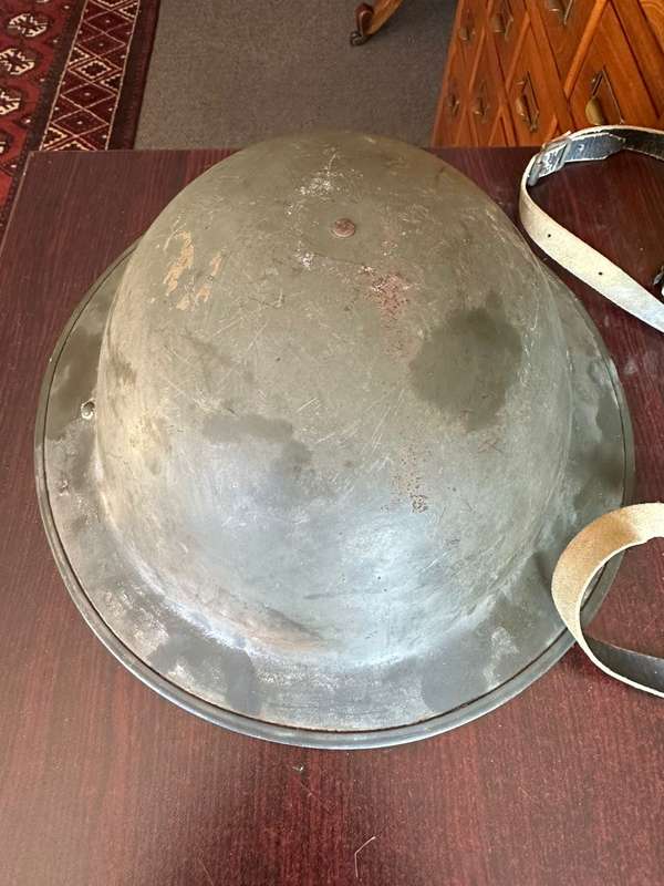 BRITISH WW2 MARK 2 STEEL HELMET WITH WW2 WATER BOTTLE-THE HELMET IS MAKER STAMPED AND DATED