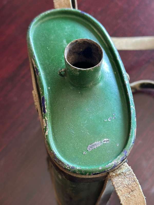 BRITISH WW2 MARK 2 STEEL HELMET WITH WW2 WATER BOTTLE-THE HELMET IS MAKER STAMPED AND DATED