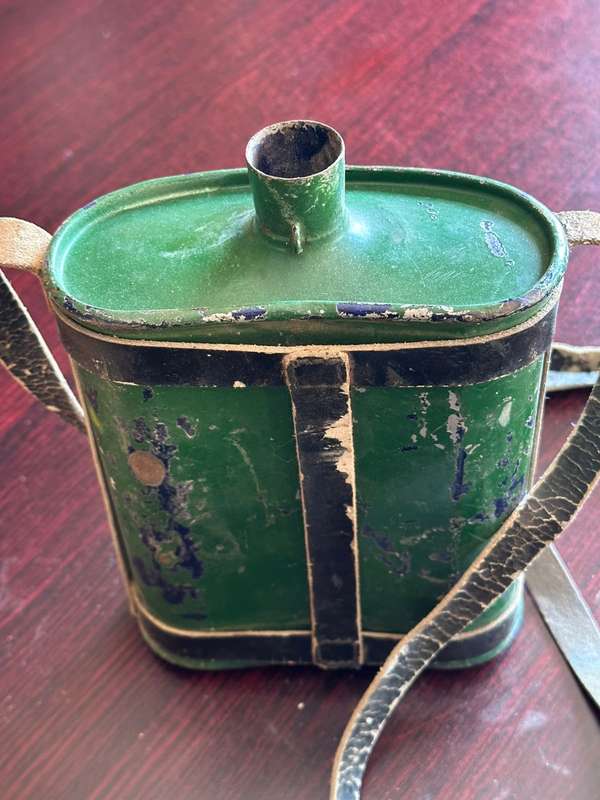BRITISH WW2 MARK 2 STEEL HELMET WITH WW2 WATER BOTTLE-THE HELMET IS MAKER STAMPED AND DATED