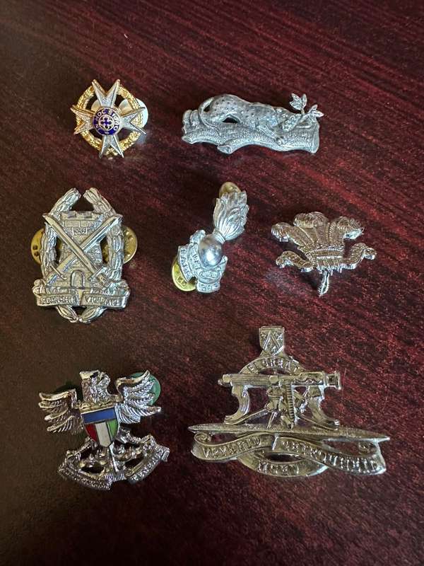 Selection of chrome collar badges. Sold together. All lugs + pins complete, except one. 7 In total