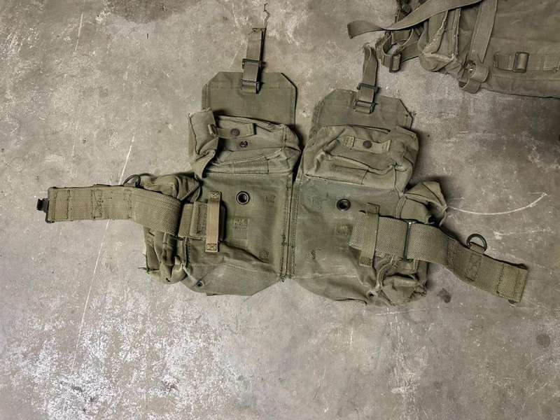 SADF Pattern 73 webbing. Kidney pouches with belt and small patroll back pack. Sold with extra webbi