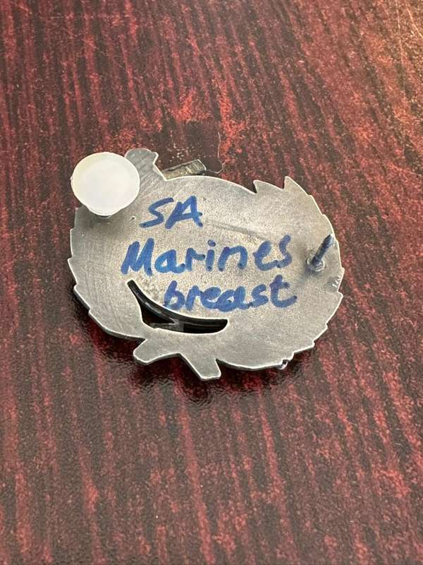 SA navy marine, grey metal. Flatter strike,breast badge. 2 Pins