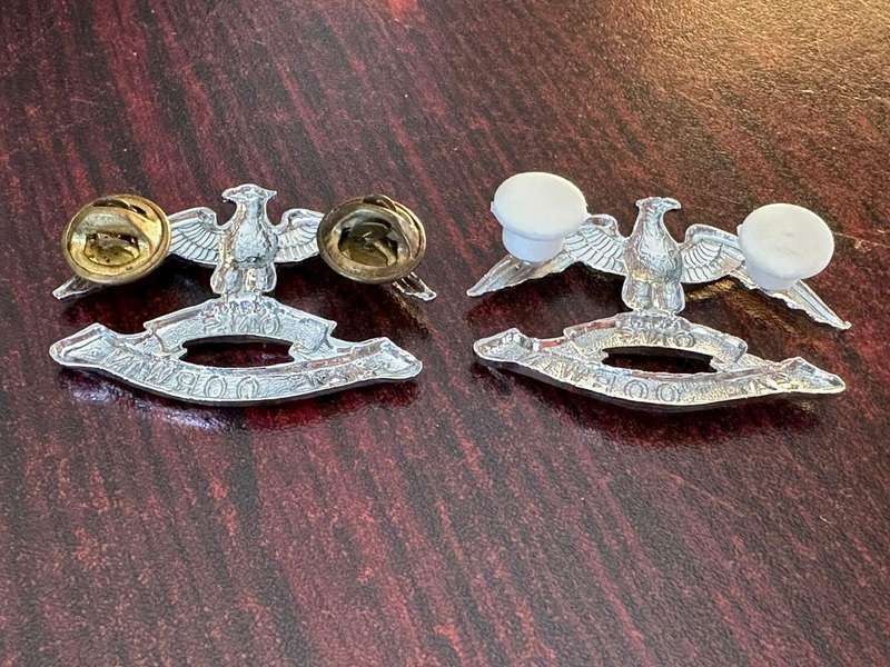 Regiment West Rand, chrome collar badge pair, worn from mid 1970's. pins intact