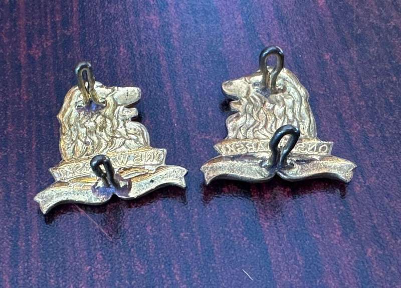 Regiment De la Rey gilding metal collar badge pair. Worn post 1964. Lugs intact