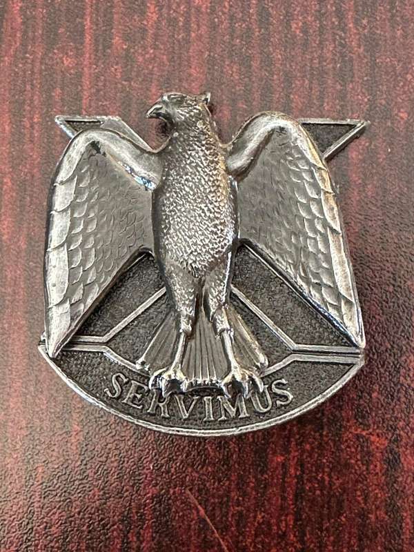 Danie Theron Combat School, blackened Cap badge. 2x screw lugs.