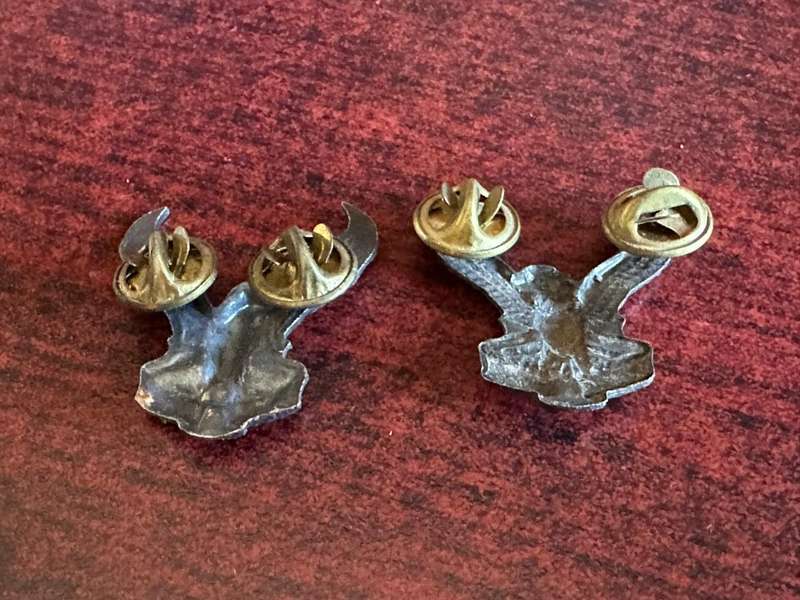 SWA air force, oxidised silver collar badge pair. Pins intact.