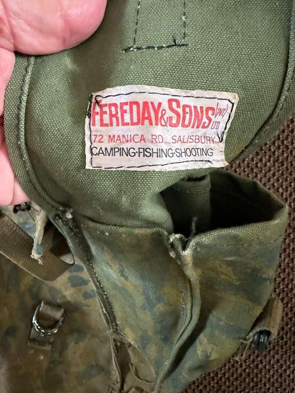 Large back pack,original hand painted period item in good condition. Fereday and Sons makers label.