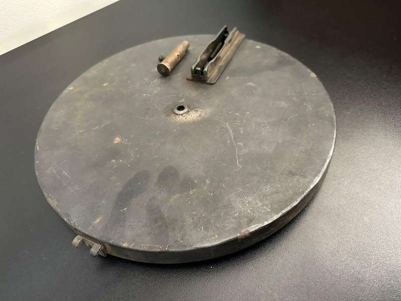 47-Round pan magazine for the 7,62x54 mm Soviet Degtyaryov or DP light machine gun. Border War bring