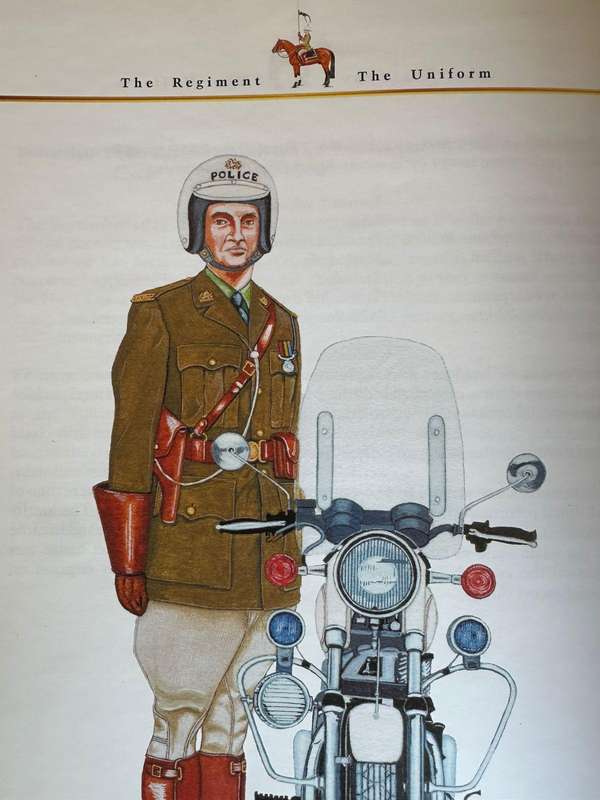 Rhodesian BSAP Patrol officers. Motor cycle escort duty. 1976. Helmet ,goggles and on glove.