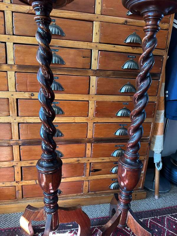 Pair of Stinkwood Barley Twist Gueridans 330x 960 mm.