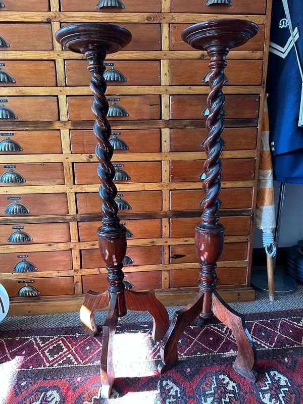 Pair of Stinkwood Barley Twist Gueridans 330x 960 mm.