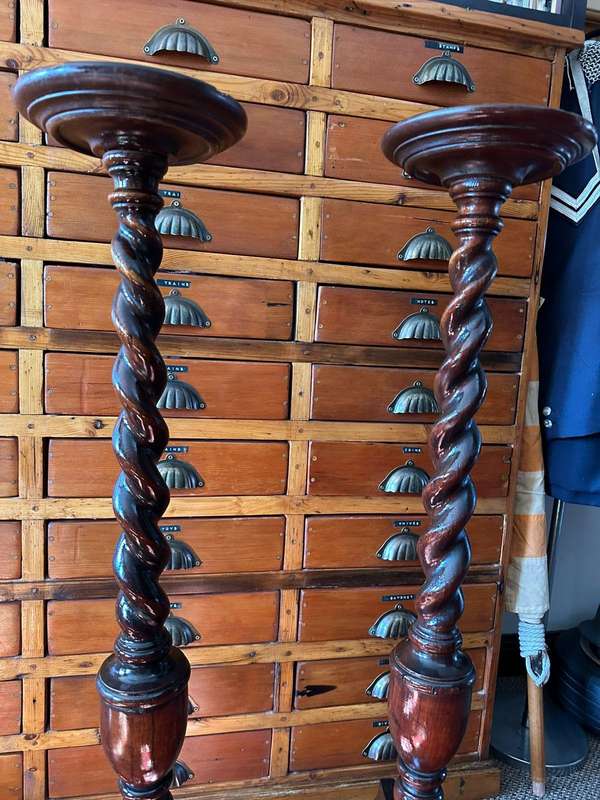 Pair of Stinkwood Barley Twist Gueridans 330x 960 mm.