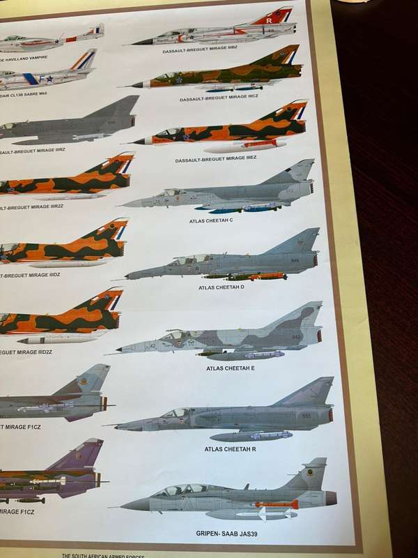 SAAF Fighters 1961- onwards. Measures 42x60 cm. Gloss
