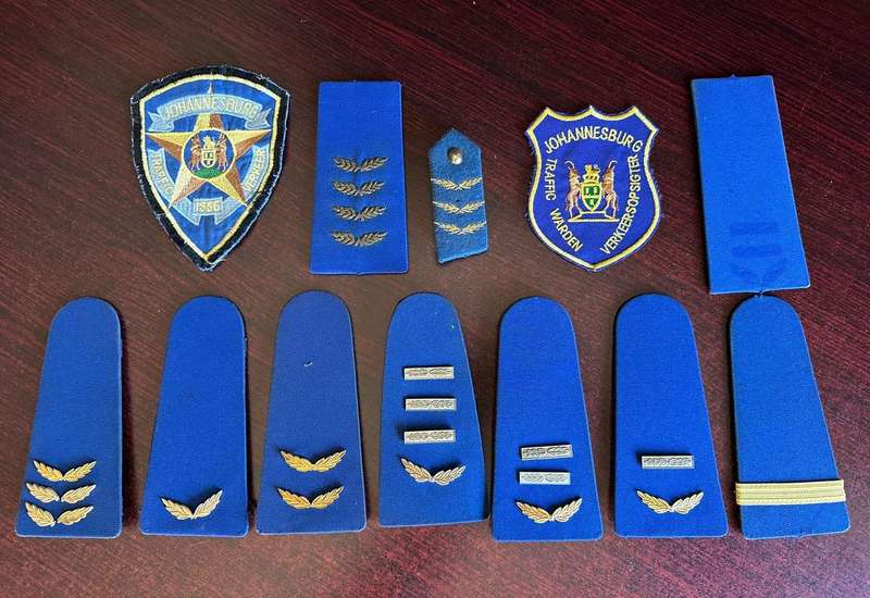 Johannesburg traffic warden patches and ranks. Sold together.