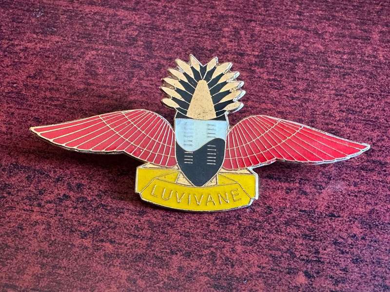 Swaziland,officers,freefall parachute wing. Red wings with gold centre crown. 2 Pins.