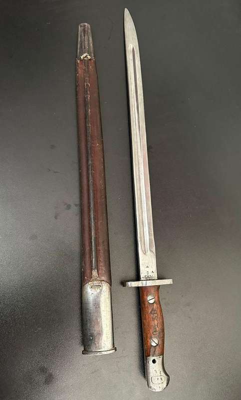 1907 Pattern bayonet with scabbard. Chromed for ceremonial use.