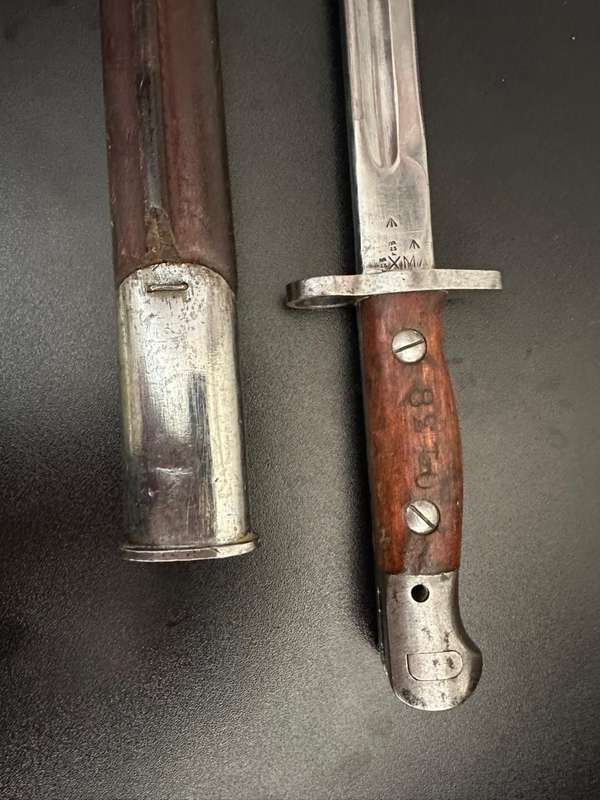 1907 Pattern bayonet with scabbard. Chromed for ceremonial use.