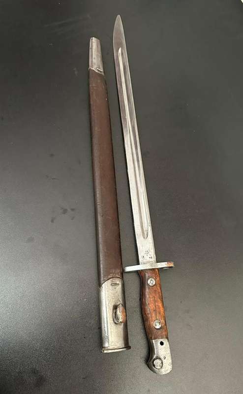 1907 Pattern bayonet with scabbard. Chromed for ceremonial use.