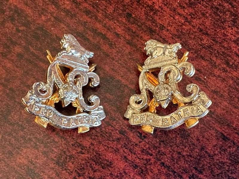 Natal carbineers bi-metal collar badge pair. Worn post 1964. Pins intact.