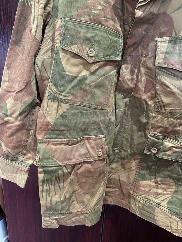 Rhodesian camo jacket, early brush stroke pattern,late 1960's-early 1970's. Size large,measures 60c
