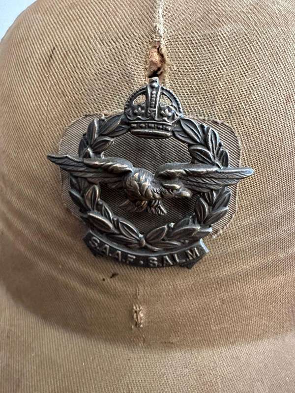 Original WW2 SA Air force pith helmet (no inner). Belonged to Graham Sacks, he was a flight Engineer