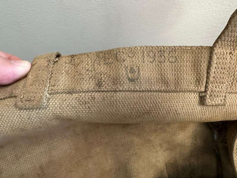 Selection of original period WW2 webbing pieces, the bigger bag with SAAF stamp.