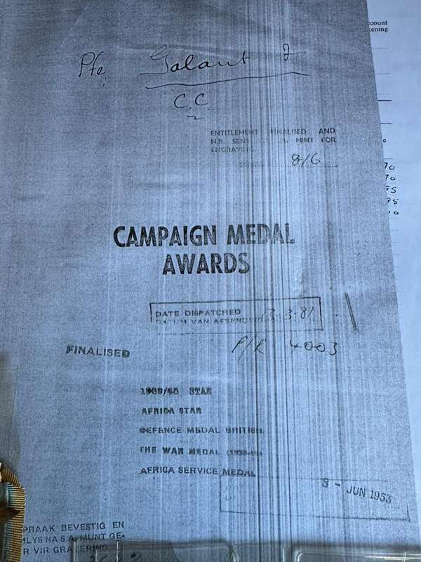 Group of 5 to C274860 F. Galant, 10 pages of research, Photocopies of record of service show that he