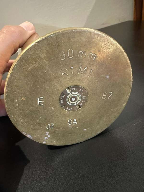 90 mm Spent cartridge dated 1982. Height 35 cm, diameter at the top 90 mm.