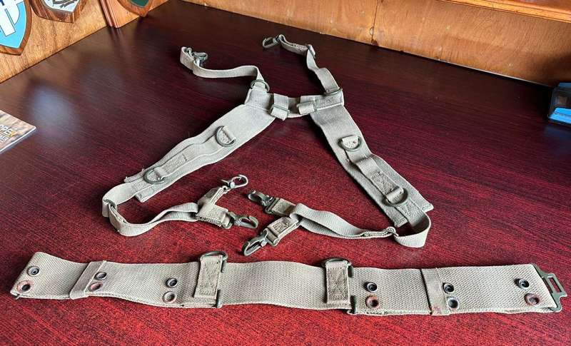 SADF pattern 73 webbing belt + yoke. Extended length on belt is 110 cm.