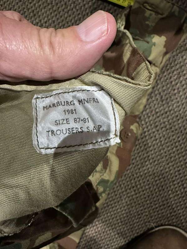 Task force 2nd pattern trousers, size 36, labelled and dated 1981. Condition unworn. Pipe length 82