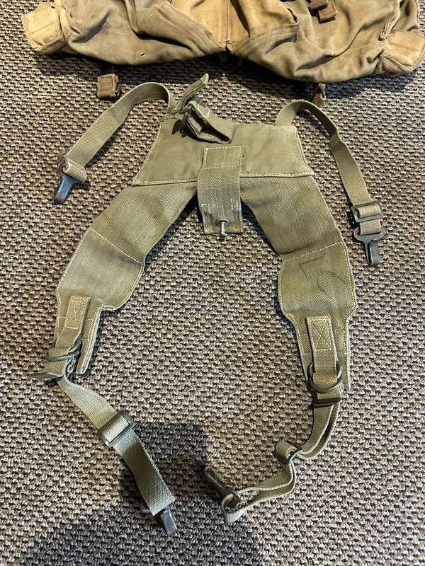 Rhodsian pattern 62 webbing. Kidney pouches and padded yoke.