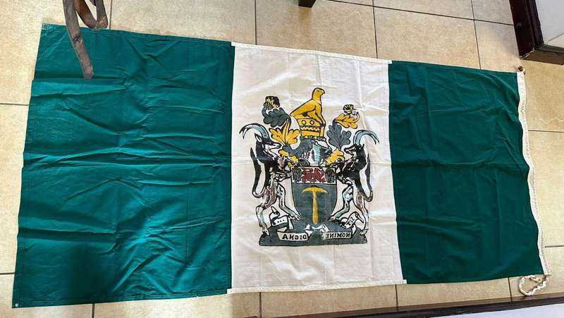 Rhodesian flag (not labelled) Measures 172x 80 cm. Cotton.