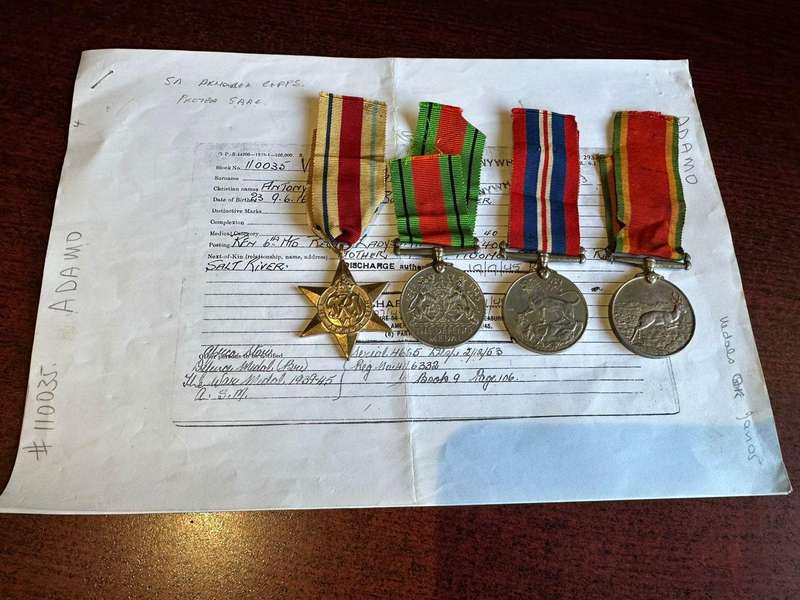 Group of 4: 10035 Staff Sergeant Adamo. He joined the 6th Mounted Regt. at Ladysmith on 8 June 1940