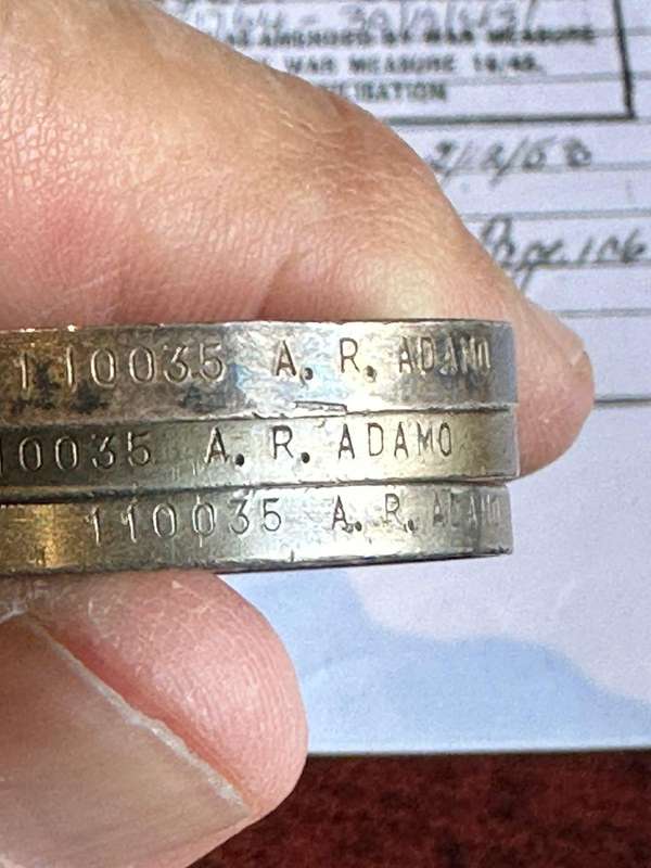 Group of 4: 10035 Staff Sergeant Adamo. He joined the 6th Mounted Regt. at Ladysmith on 8 June 1940