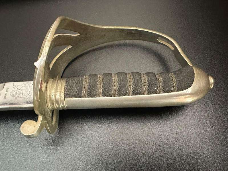 SADF Army ceremonial sword with leather scabbard. Numbered and made by WKC Solingen Germany.