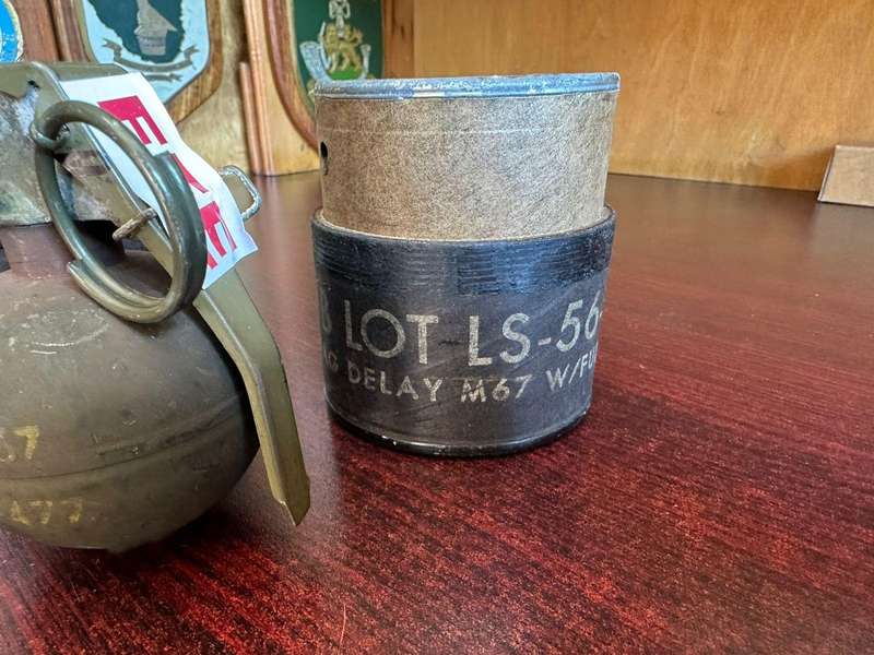 USA M67 Vietnam "Baseball" hand grenade. FFE. Inert. Comes with original holder. Extremely rare. Use