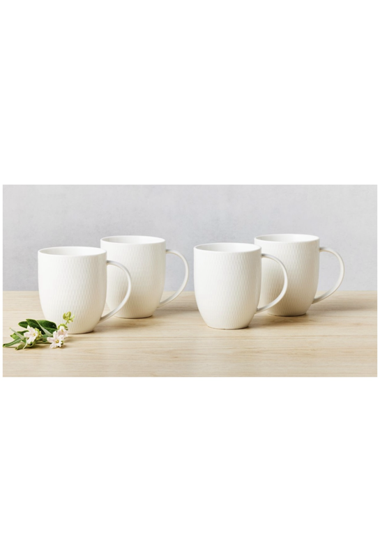 Maxwell & Williams - 370ml White Basics Diamonds Mug - Set of 4