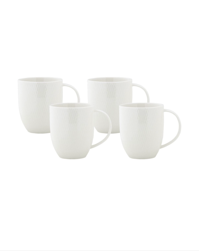 Maxwell & Williams - 370ml White Basics Diamonds Mug - Set of 4