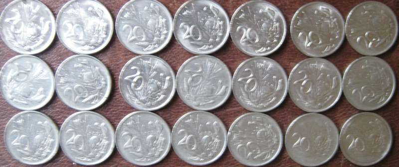 21 South African 20c Coins  1961 | 1965|1971 | 1972 | 1974 to 1990
