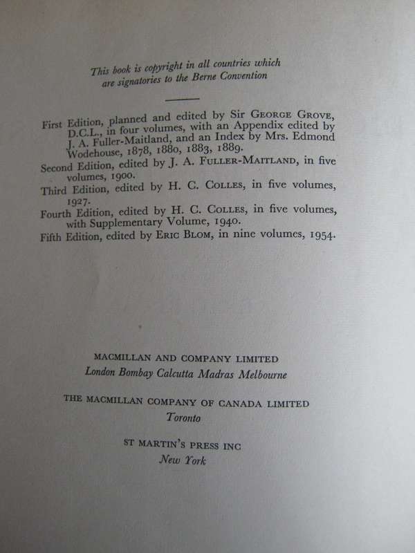 Groves Dictionary of Music Musicians Fifth Edition . Volumes 1  9  and a Supplementary Volume