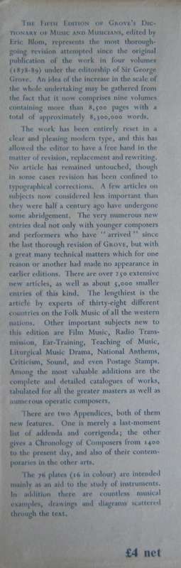 Groves Dictionary of Music Musicians Fifth Edition . Volumes 1  9  and a Supplementary Volume