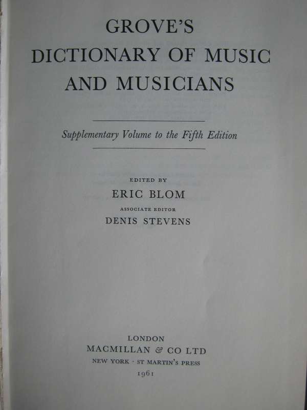Groves Dictionary of Music Musicians Fifth Edition . Volumes 1  9  and a Supplementary Volume