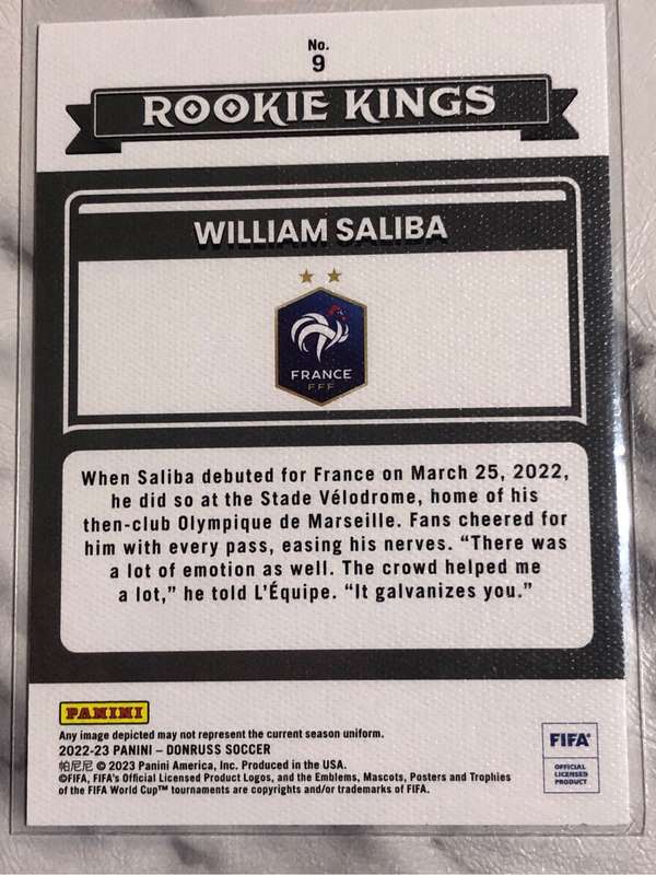 William Saliba ROOKIE Kings Donruss 2022 Soccer trading card